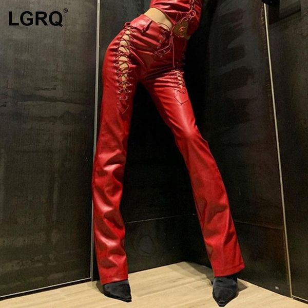 

women's pants & capris [lgrq] high waist red hollow out bandage trousers loose fit women fashion tide spring autumn 2021 19d2363, Black;white