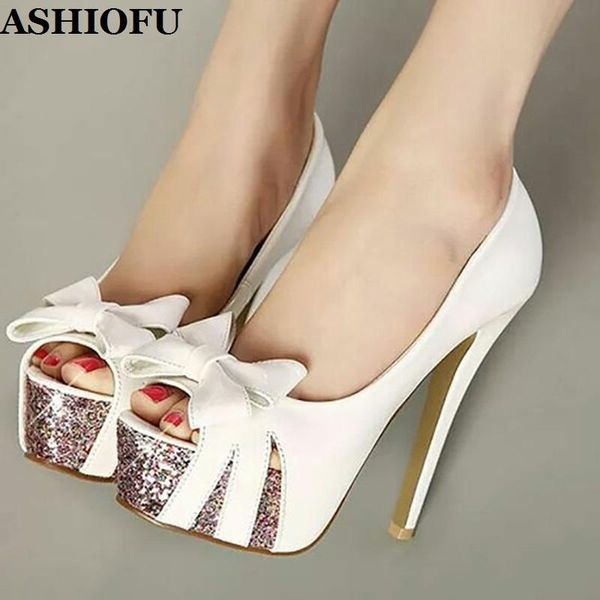 

dress shoes ashiofu handmade women high heel pumps wedding party peep-toe butterfly platform fashion court, Black
