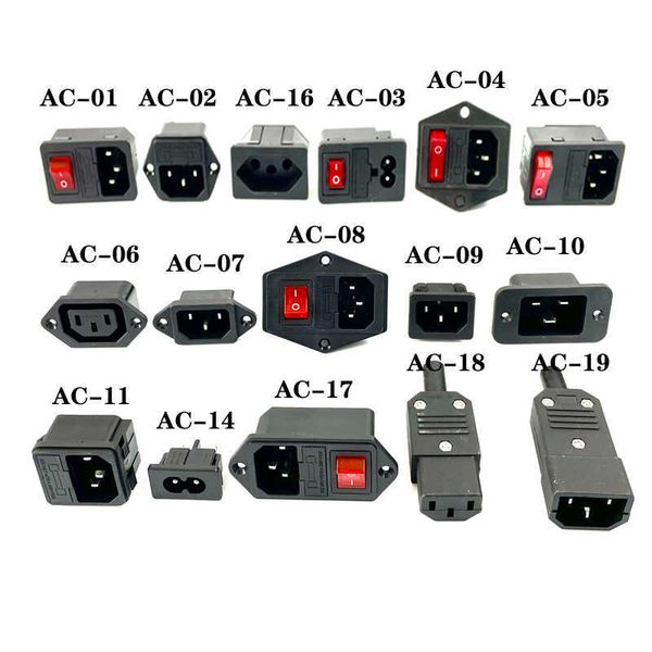 

iec320 c14 electrical ac socket 3 red led 250v rocker switch 10a fuse female male inlet plug connector 2 pin socket mount