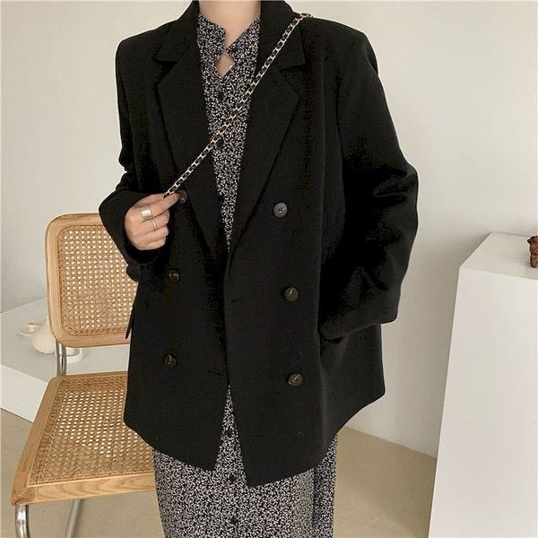 

elegant double-breasted women blazer jaet stylish office loose women suit jaet 2021 summer outerwear fall 2021 women jaet, Black