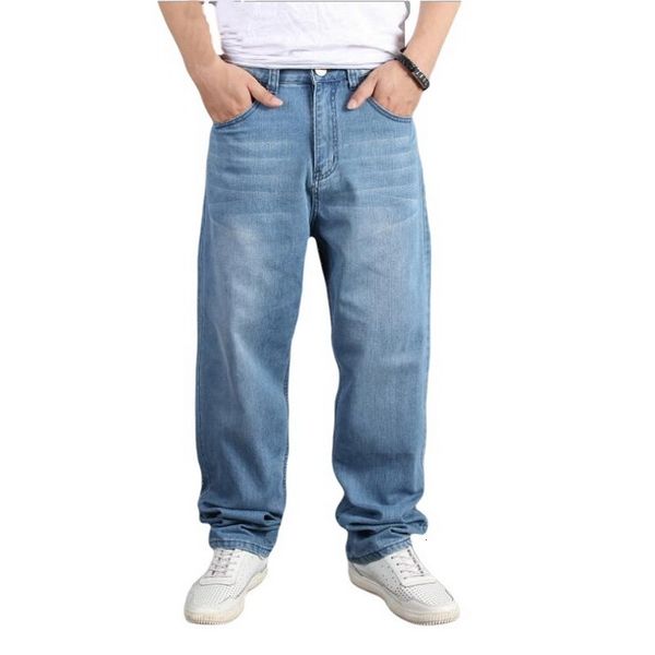 

light blue baggy hip hop losse skateboard denim broek streetwear jeans for men plus size 28-42