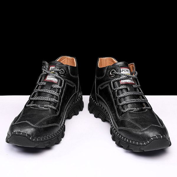 

super warm winter men boots genuine leather snow boots men winter work shoes men military fur ankle hiking boots for botas, Black