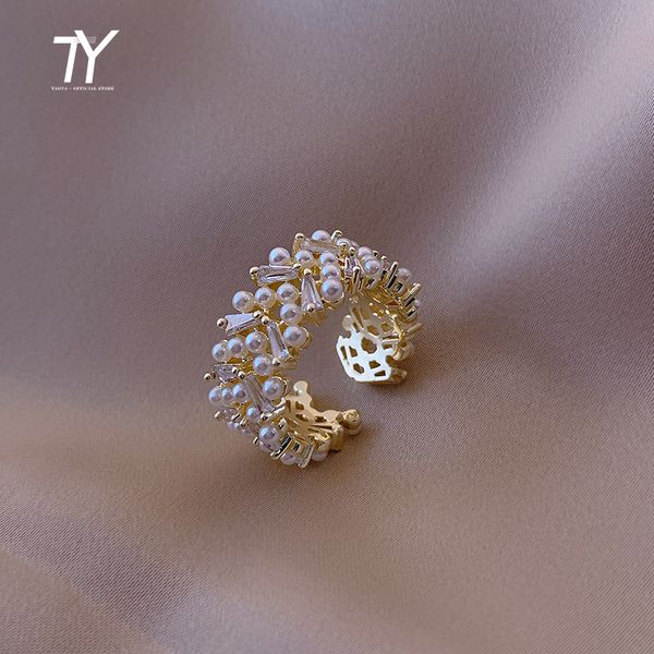 Высокое качество Жемчужина Зиркона Золотые Открытые кольца для Женщины Мода Корейский Ювелирные Изделия Роскошная партия Регулируемая Необычная девушка Кольцо
