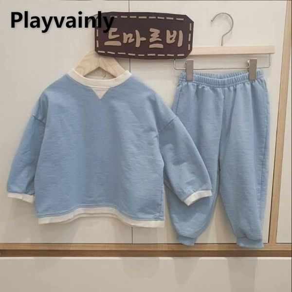 

clothing sets wholesale 2021 spring boys girls outfits leisure long sleeves cotton 2pcs sport baby clothes e4102, White