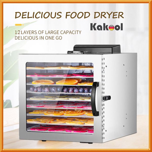 

12 trays food dehydrator pet snacks dehydration dryer fruit vegetable herb meat drying machine stainless steel 220v 110v eu us