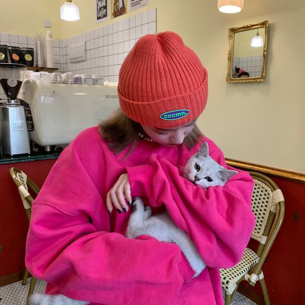 

sweet cool girl hand bi spare internet celebrity fried street hat female autumn and winter warm all-matching knitted woolen cap toe cap bean, Blue;gray