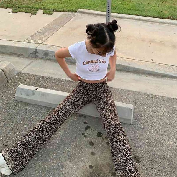 

y2k pants e girl trouser animal leopard flare skinny pant two-layers mesh aesthetic female sweatpants spring lady bottoms 210721, Black;white