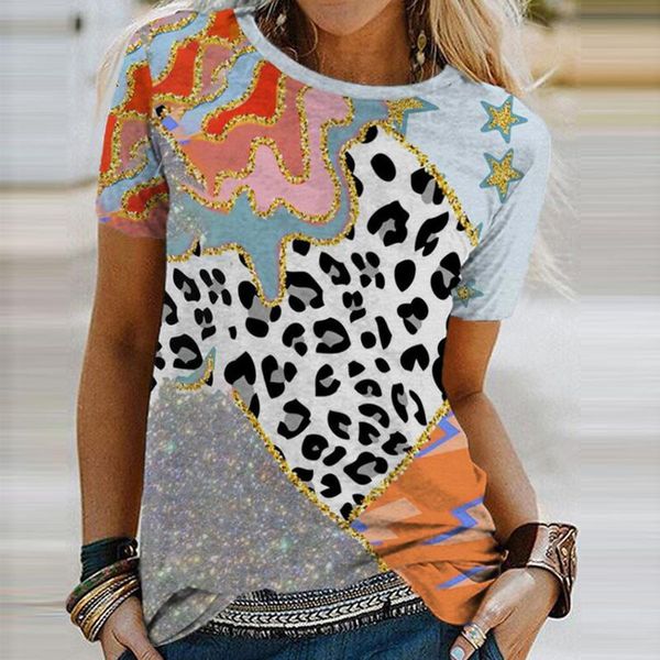 

women's t-shirt plus size women t-shirts leopard patchwork shirts short sleeve printed o-neck tee summer streetwear mujer camisetas, White