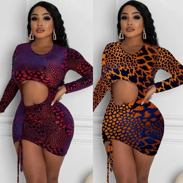 

casual dresses 2021 autumn print women dress hollow out bodycon streetwear party night clubwear clothes for outfit, Black;gray