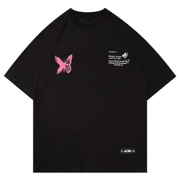 

aelfric 2021 new eden oversize butterfly t shirt men summer hip hop tshirt loose harajuku male tees black cotton hipster gvvy, White;black