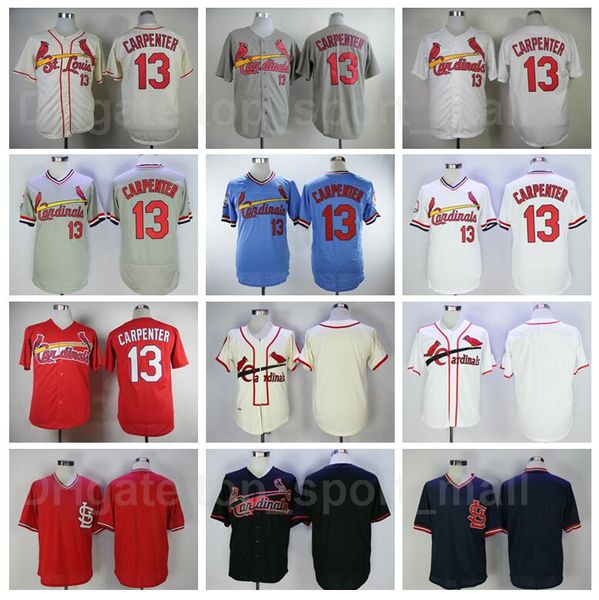 

retror 1978 1982 1985 vintage baseball 13 matt carpenter jersey retire pullover embroidery and sewing red white grey blue beige team, Blue;black