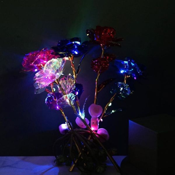 

gold foil rose artificial flower 24k colorful gold rose valentine's luminous new mother's lighting day gifts galaxy led day h9z3