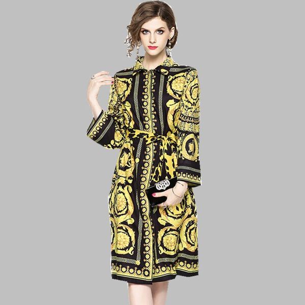 

casual dresses vintage runway dress leopard print 2021 spring fashion long sleeves belt ethnic muslim printed chic, Black;gray