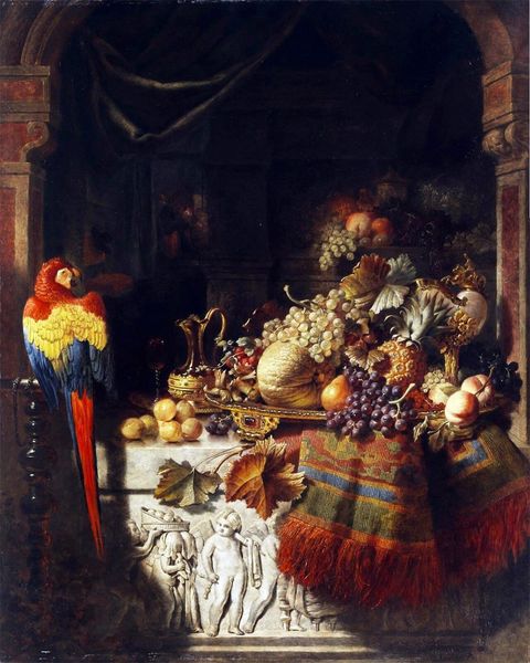 

still life with fruits and parrot by george lance home decor handcrafts /hd print oil painting on canvas wall art canvas pictures , f2102027