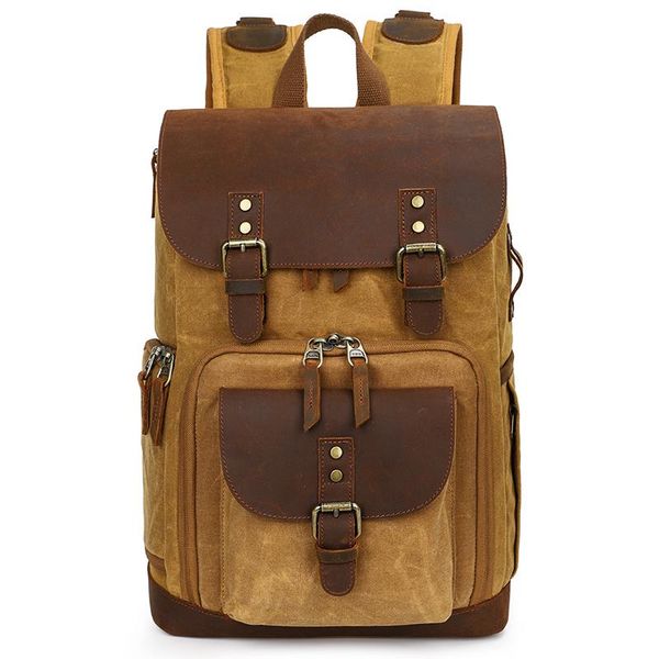 

backpack vintage waterproof canvas leather dslr camera rucksacks bag pography with lapfor men women