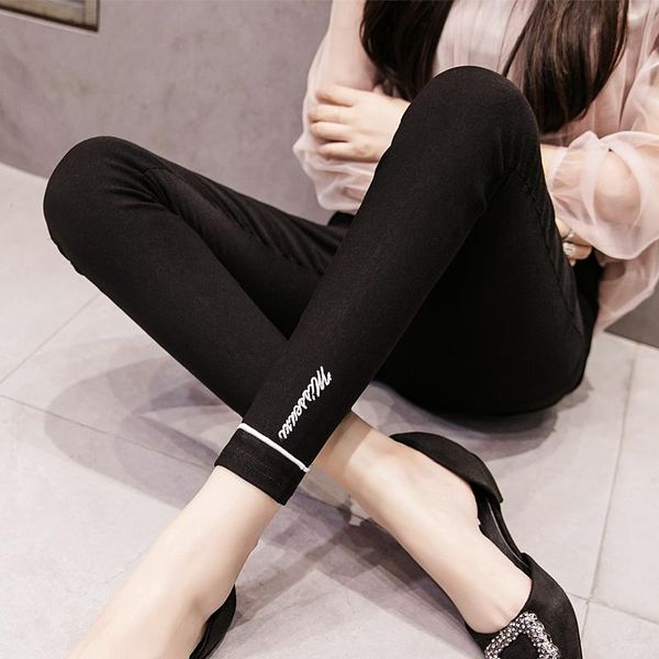 

women's leggings fashion casual highly elastic combed cotton print body build and bottomless trousers woman's, Black