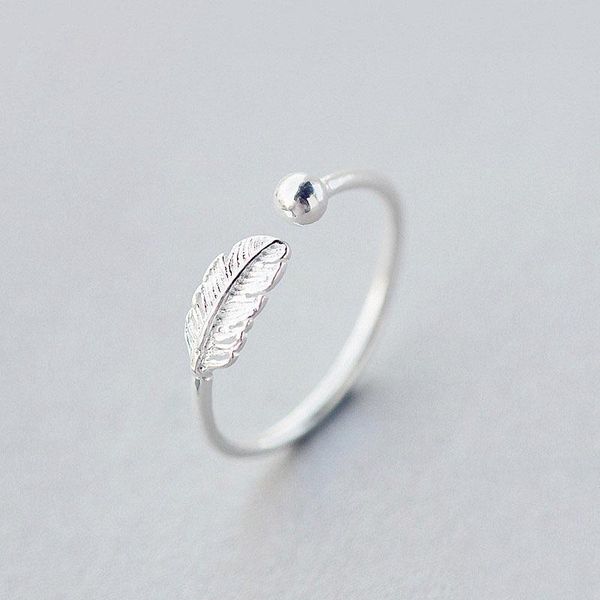 

wedding rings simple fashion silver color cute elegant feather adjustable ring fine jewelry for women party accessories, Slivery;golden