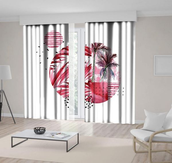 

curtain & drapes tropical palm trees leaves sea and geometric shapes floral watercolor artwork red white