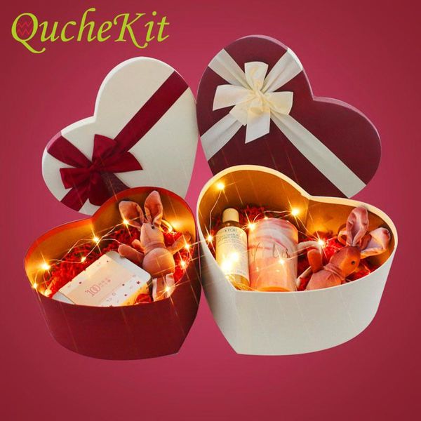 

3pcs/set heart shaped gift box bow-knot gift packaging box bag diy hnadmade wrapping paper bag event & party supplies