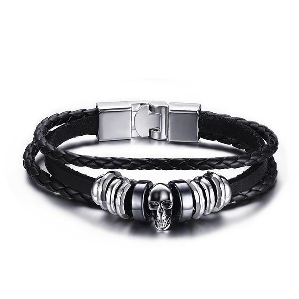 

charm bracelets 2021 trendy unique and individual style punk ghost head chain alloy pu leather bracelet customized for women men, Golden;silver
