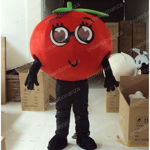 Costume da mascotte di pomodoro di Halloween Costume da personaggio dei cartoni animati di verdure di alta qualità Abiti per adulti Taglia per adulti Festa di compleanno di Carnevale di Natale Vestito da esterno