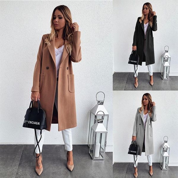 

women's wool & blends 2021 spring and autumn woolen coat female long large size thick women jacket pockets formal jackets winter coats, Black