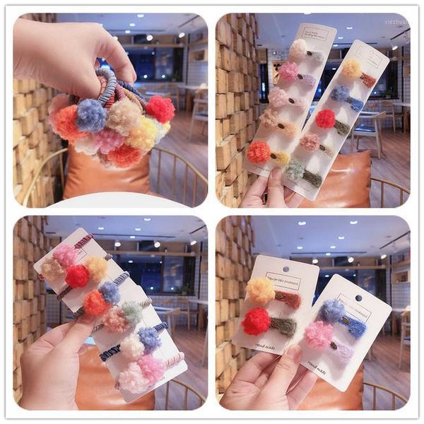 

hair accessories korean children's cute clip cream lamb wool double ball ins plush geometric head rope for girl fashion accessories1, Slivery;white