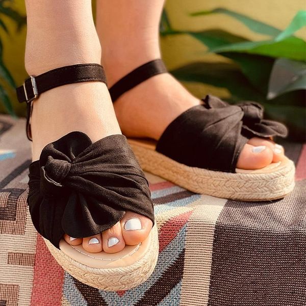 

sandals women summer platform shoes flats vintage ladies bowknot buckle strap fashion woman plus size female, Black