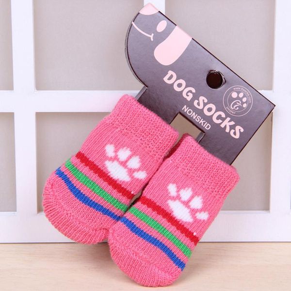 

dog apparel 4pcs/set easy wear printing elastic soft home non slip comfortable winter scratchproof protection socks