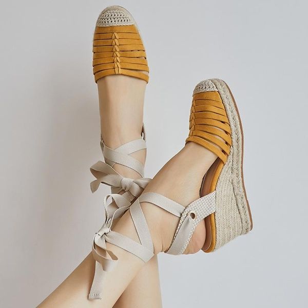

new brand genuine leather shoes woman summer sandals wedges high heels platform yellow beige dress party casual shoes pumps 39, Black