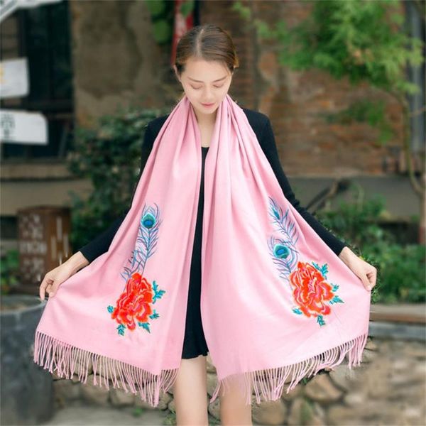 

scarves pink embroider flower pashmina cashmere scarf female winter warm shawl fashion cape mujeres bufanda qm03, Blue;gray