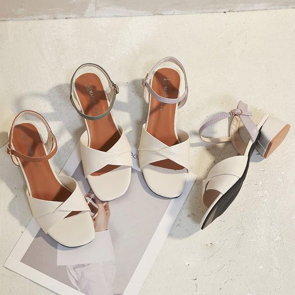 

sandals 2021 thick heel women mid-heel fashion open toe high summer, Black