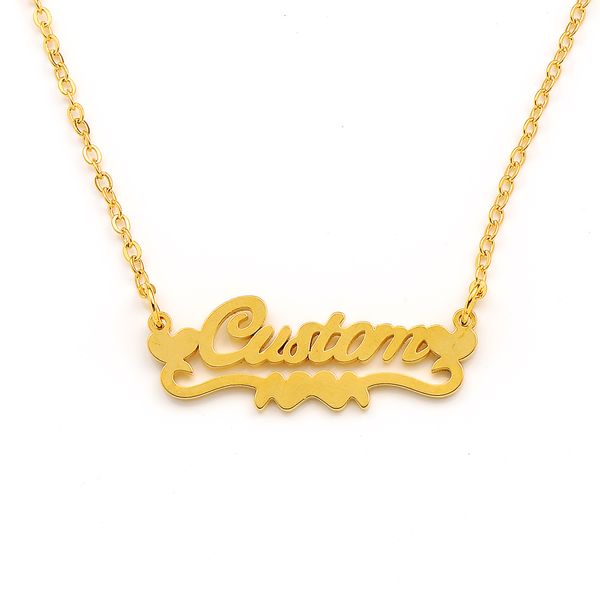 9k oro giallo GF rodiato cuore ciondolo cornice stelle accenti collana catena Script parola fascino gioielli da donna regalo