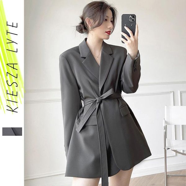 

women's suits & blazers grey blazer jacket autumn 2021 lace up petite ladies business suit coat outerwear, White;black