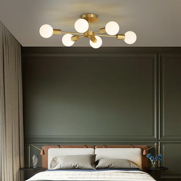 

nordic led glass ball chandelier luxury copper golden lustre ceiling lamp for living room bedroom kitchen indoor decor fixtures