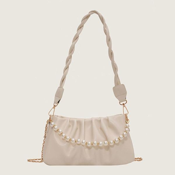 

evening bags trendy chain bag female 2021 fashion pearl wild folds underarm cloud crossbody multifunctional light green