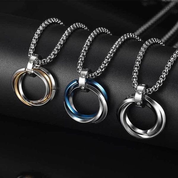 

pendant necklaces classic simple round ring stainless steel necklace suitable for men's street party casual jewelry gifts, Silver