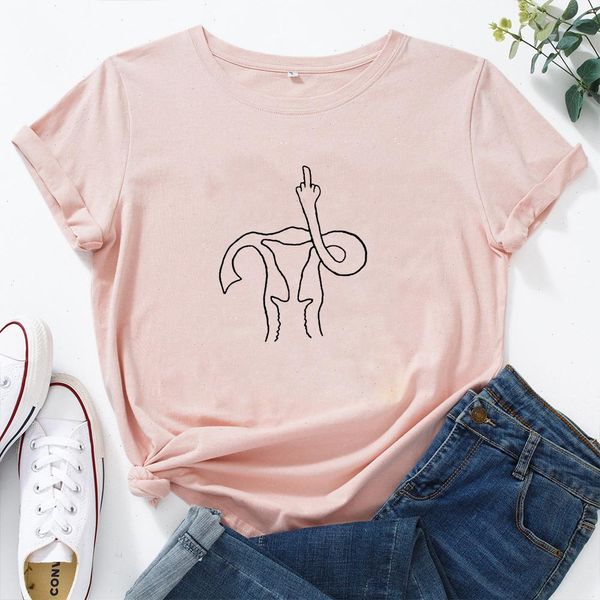 Uterus Middle Finger Camiseta Femminista Maglietta da donna Maglietta a maniche corte in cotone con grafica Femme