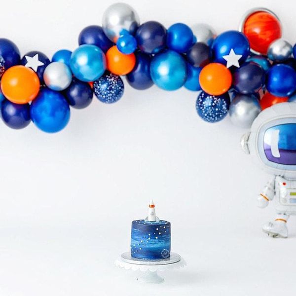 

party decoration astronaut themed balloon garland kit chrome silver roket arch outer space galaxy boys' birthday