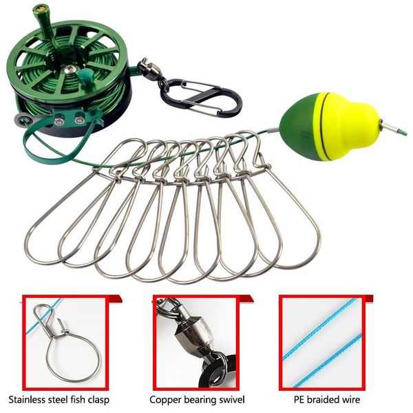 

fishing hooks 0 lock buckle with coil reel stainless steel lanyard live fish locks belt tackle stringer floats
