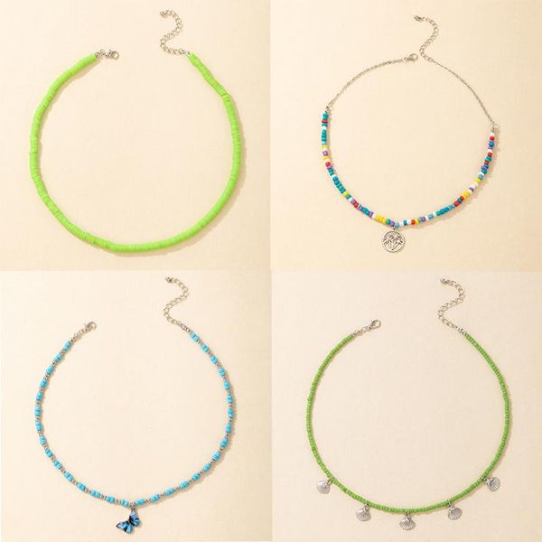 

chokers huatang bohemian colorful beaded choker necklace for women girls summer shell butterfly pendant jewelry beach collares, Golden;silver