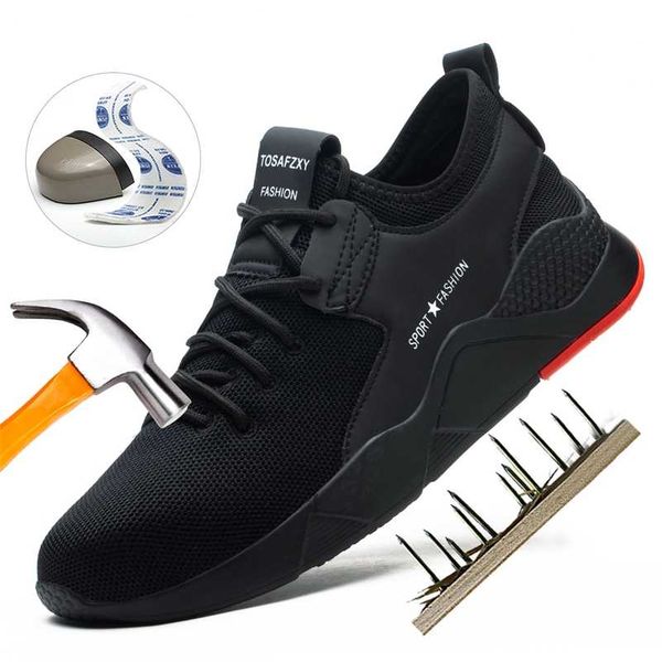 

tosafzxy safety shoes breathable work boots sneakers for men fashion industrial construction lightweight protective shoes 211007, Black;brown
