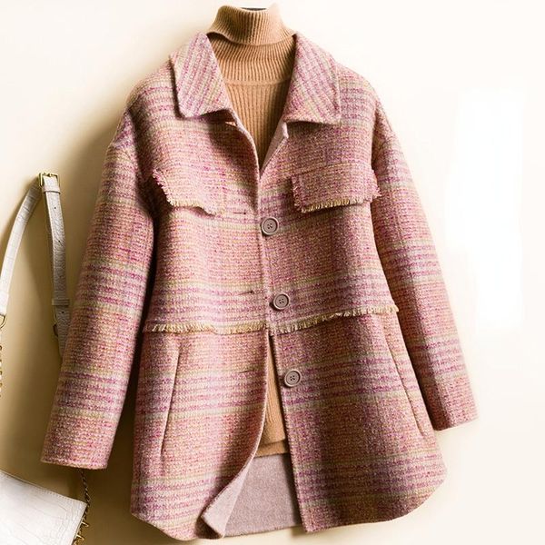 

women's wool & blends fashion 100% coat female winter short plaid coats women korean autumn jackets fall clothes abrigo mujer wpy4246, Black