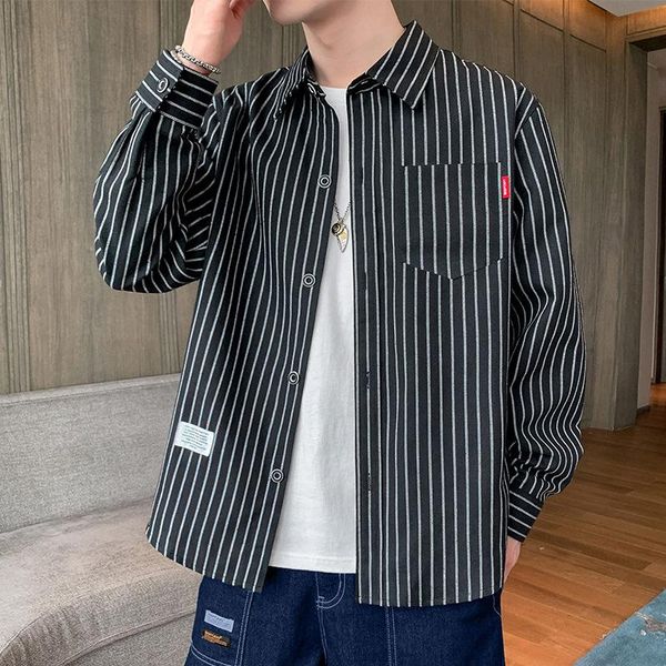 

men's casual shirts oxford long sleeve shirt, single pocket patch simple design, casual, standard, buckle collar, White;black