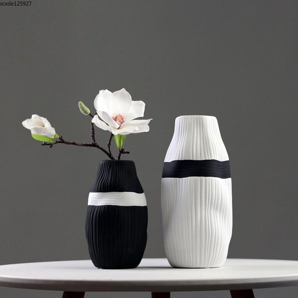 

creative black and white striped ceramic vase flower arrangement dried flower dining table decoration abstract countervases
