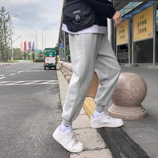 

running pants thin cotton long trousers for men slim body small feet nine minutes leisure spring and autumn sports, Black;blue