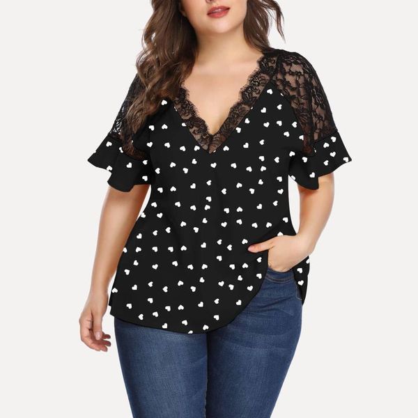 

plus size t-shirt women's summer blouses casual v-neck short-sleeved printed waist belt women clothing blusas mujer de moda 2021, Black
