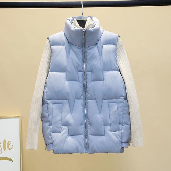 

women's vests stand collar winter solid woman's vest sleeveless loose cotton padded waistcoat for female plus size quilted zipper, Black;white