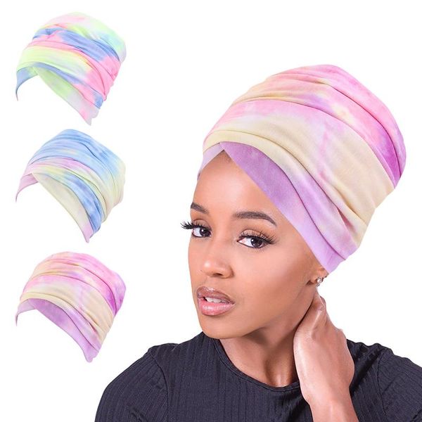

daigelo ladies printing and dyeing cap fashion headscarf women's tie dyeing long tube turban hat scarf head accessories