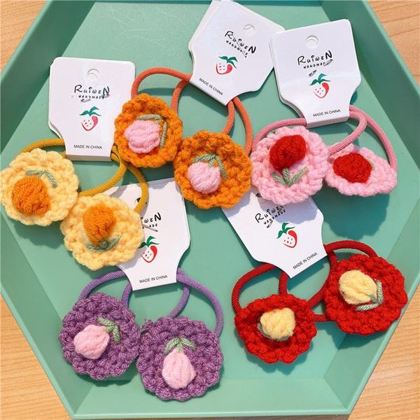 

hair accessories 1 pair cute children's headwear colorful wool weave round flower rubber band rope sweet girl baby, Slivery;white